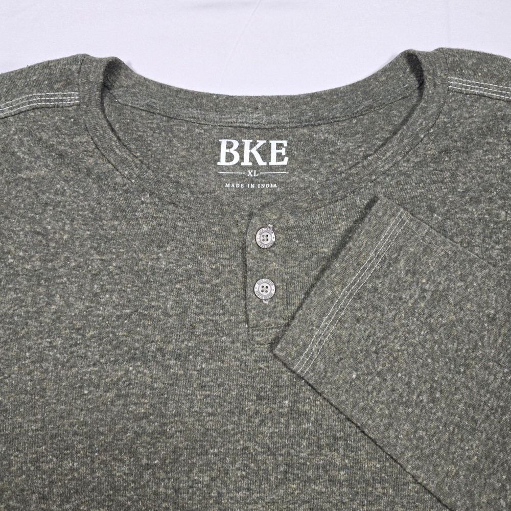 BKE Mens Henley Shirt XL Long Sleeve Green Heathered Two Button Pullover XL